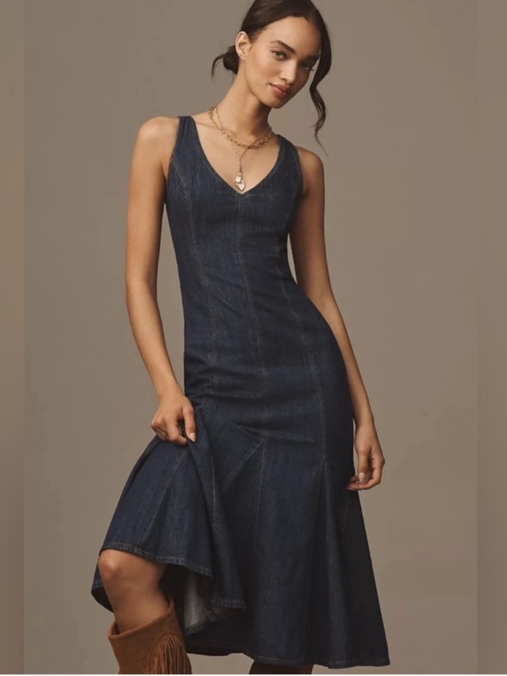 Reformation Serafina Denim Mermaid Midi Dress 2 NWT